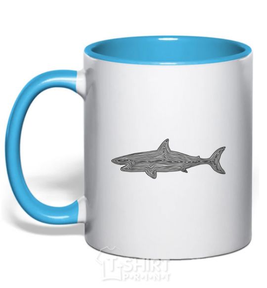 Mug with a colored handle Shark shapes line sky-blue фото