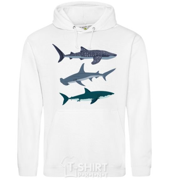 Men`s hoodie Three sharks White фото