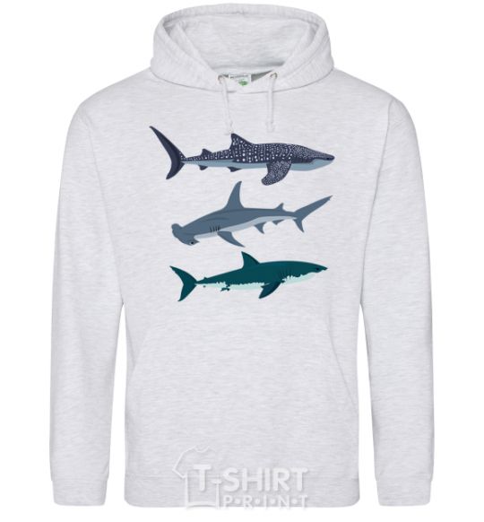 Men`s hoodie Three sharks sport-grey фото