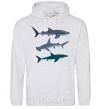 Men`s hoodie Three sharks sport-grey фото