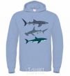 Men`s hoodie Three sharks sky-blue фото