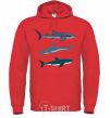 Men`s hoodie Three sharks bright-red фото