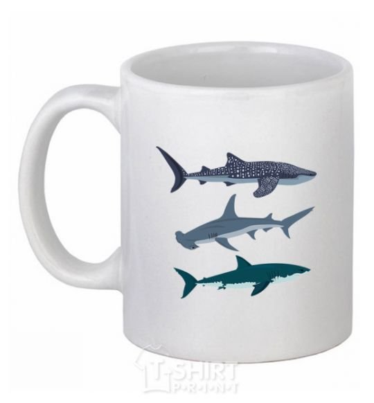 Ceramic mug Three sharks White фото