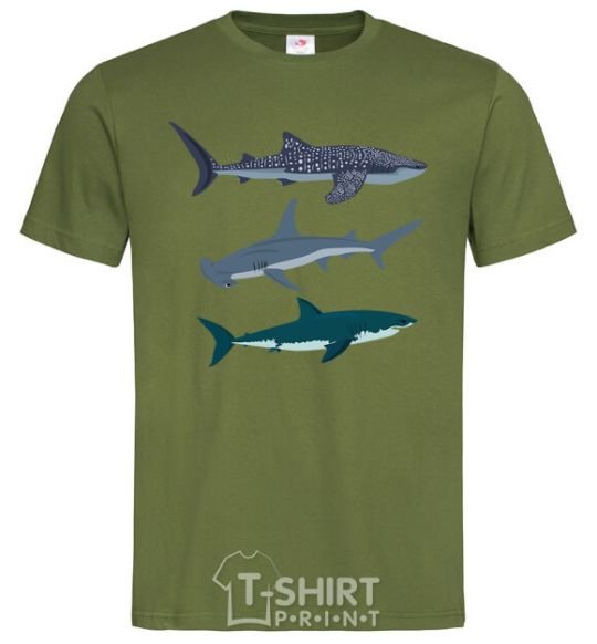 Мужская футболка Три акулы Оливковый фото
