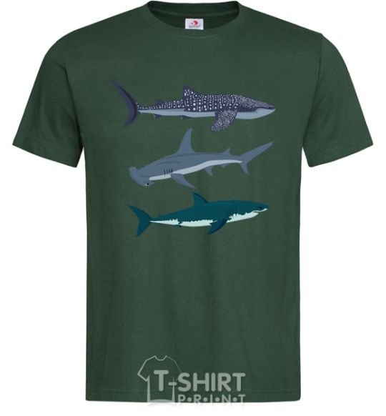 Men's T-Shirt Three sharks bottle-green фото