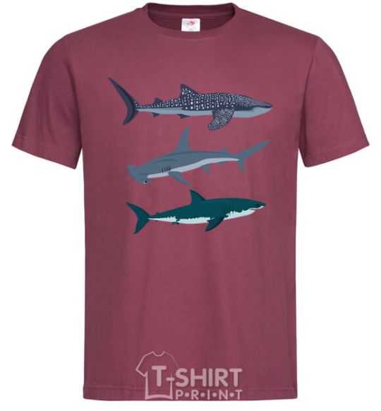 Men's T-Shirt Three sharks burgundy фото