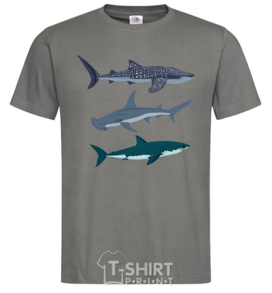 Men's T-Shirt Three sharks dark-grey фото