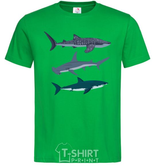 Мужская футболка Три акулы Зеленый фото