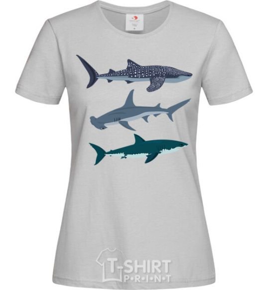 Women's T-shirt Three sharks grey фото