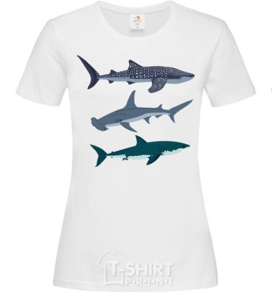 Women's T-shirt Three sharks White фото