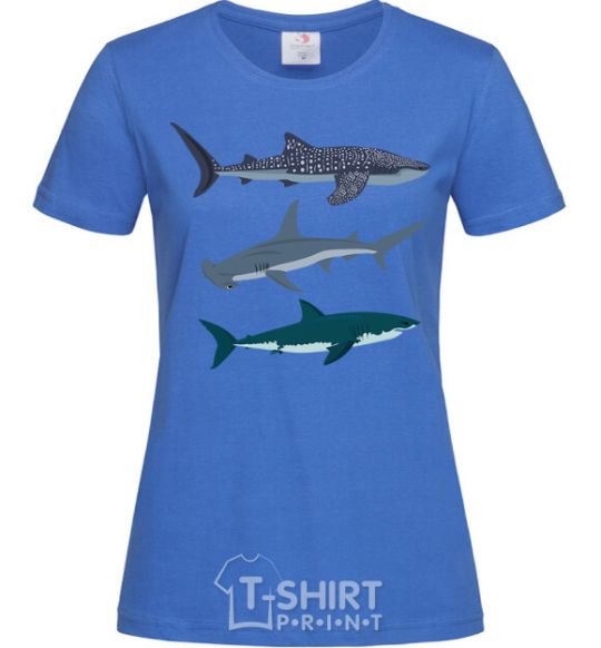 Women's T-shirt Three sharks royal-blue фото