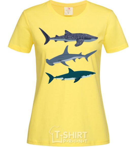 Women's T-shirt Three sharks cornsilk фото