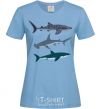 Women's T-shirt Three sharks sky-blue фото