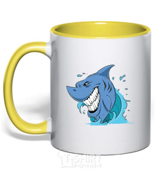 Mug with a colored handle Shark Smile yellow фото