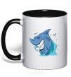 Mug with a colored handle Shark Smile black фото