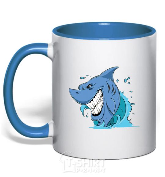 Чашка с цветной ручкой Улыбка акулы Ярко-синий фото