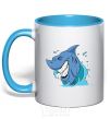 Mug with a colored handle Shark Smile sky-blue фото