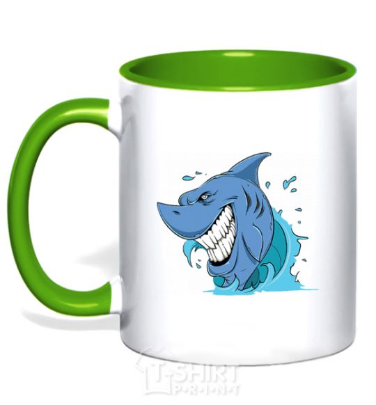 Mug with a colored handle Shark Smile kelly-green фото