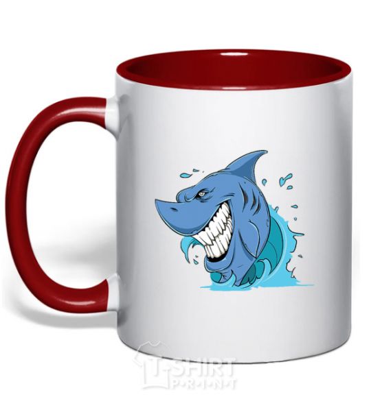 Mug with a colored handle Shark Smile red фото