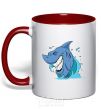 Mug with a colored handle Shark Smile red фото