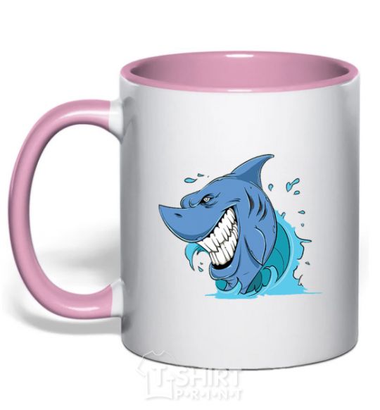 Mug with a colored handle Shark Smile light-pink фото
