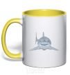 Mug with a colored handle Blue-gray shark yellow фото