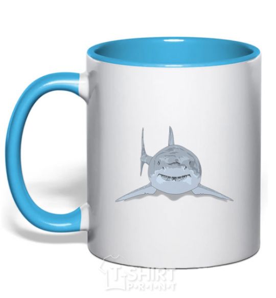 Mug with a colored handle Blue-gray shark sky-blue фото