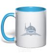 Mug with a colored handle Blue-gray shark sky-blue фото