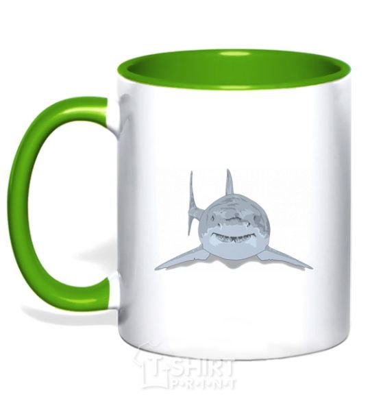 Mug with a colored handle Blue-gray shark kelly-green фото