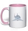 Mug with a colored handle Blue-gray shark light-pink фото