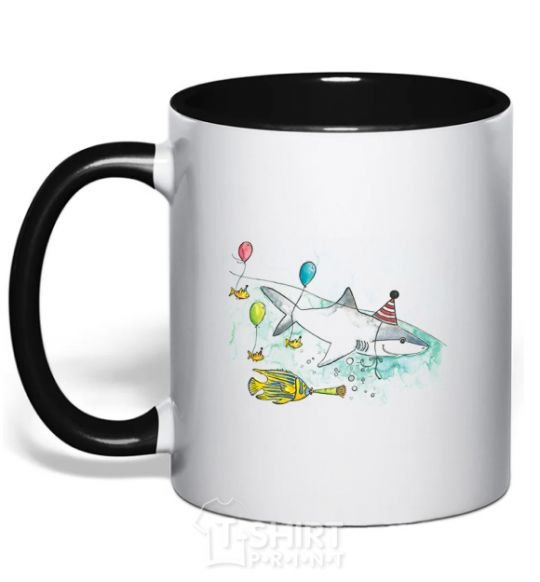 Mug with a colored handle A drawing of a shark black фото