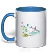 Mug with a colored handle A drawing of a shark royal-blue фото