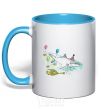 Mug with a colored handle A drawing of a shark sky-blue фото