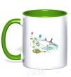 Mug with a colored handle A drawing of a shark kelly-green фото