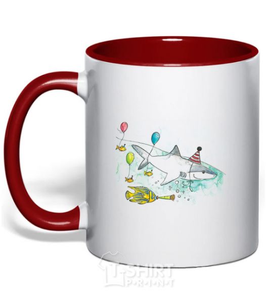 Mug with a colored handle A drawing of a shark red фото