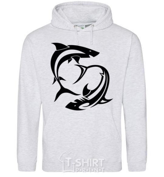 Men`s hoodie Two sharks sport-grey фото