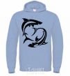 Men`s hoodie Two sharks sky-blue фото