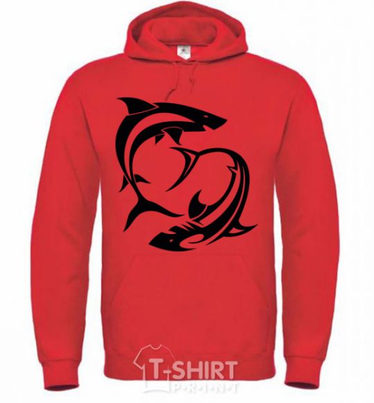 Men`s hoodie Two sharks bright-red фото