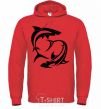 Men`s hoodie Two sharks bright-red фото