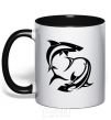 Mug with a colored handle Two sharks black фото