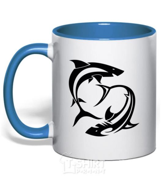 Чашка с цветной ручкой Две акулы Ярко-синий фото