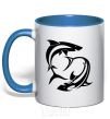 Mug with a colored handle Two sharks royal-blue фото