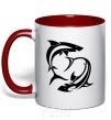 Mug with a colored handle Two sharks red фото