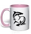 Mug with a colored handle Two sharks light-pink фото