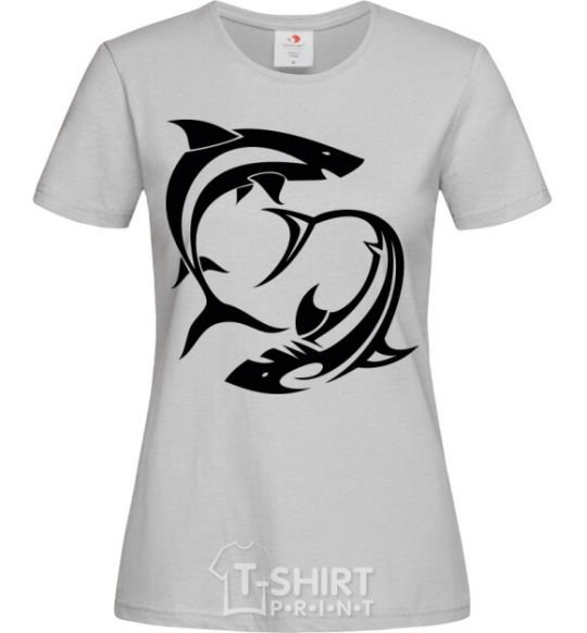 Women's T-shirt Two sharks grey фото