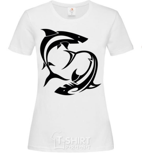 Women's T-shirt Two sharks White фото