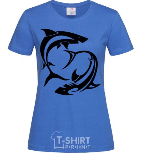 Women's T-shirt Two sharks royal-blue фото