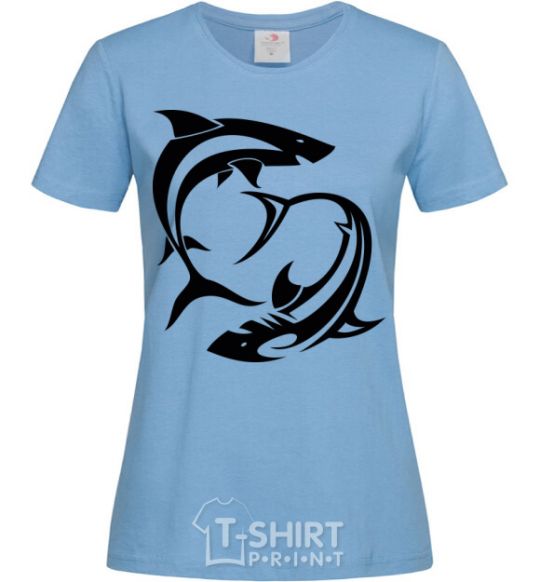 Women's T-shirt Two sharks sky-blue фото
