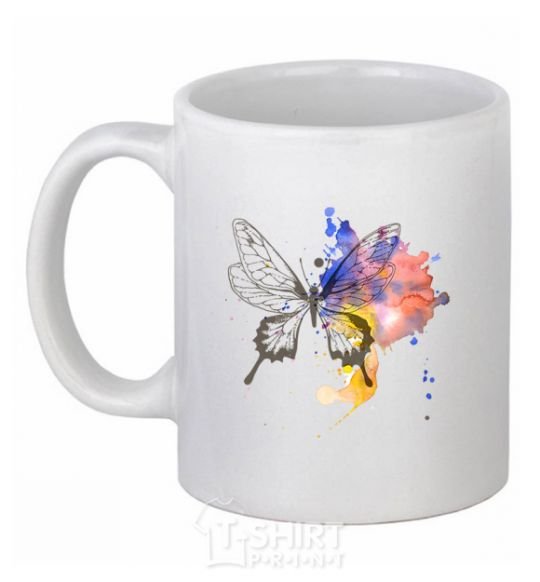 Ceramic mug Butterfly paint White фото