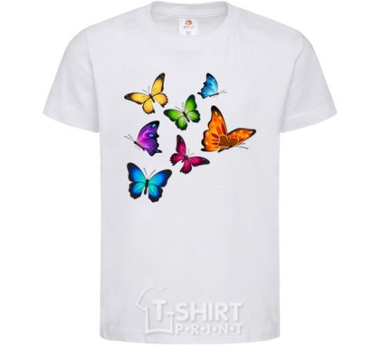 Kids T-shirt Multicolored Butterflies White фото